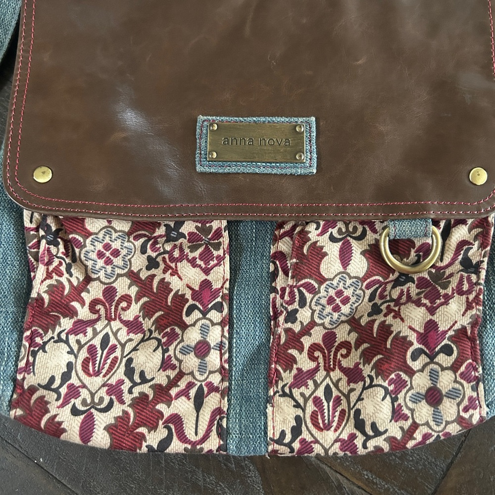 Brown and Red Crossbody Bag